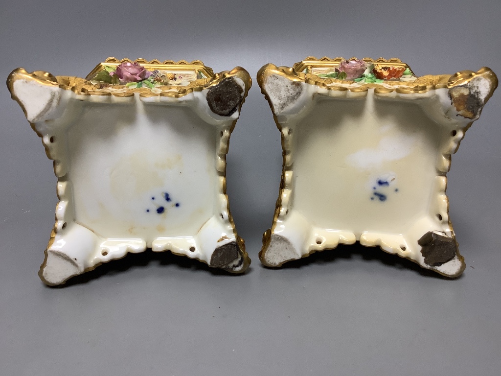 A pair of French porcelain oblong vases and covers, by Jacob Petit, mid 19th century 23cm